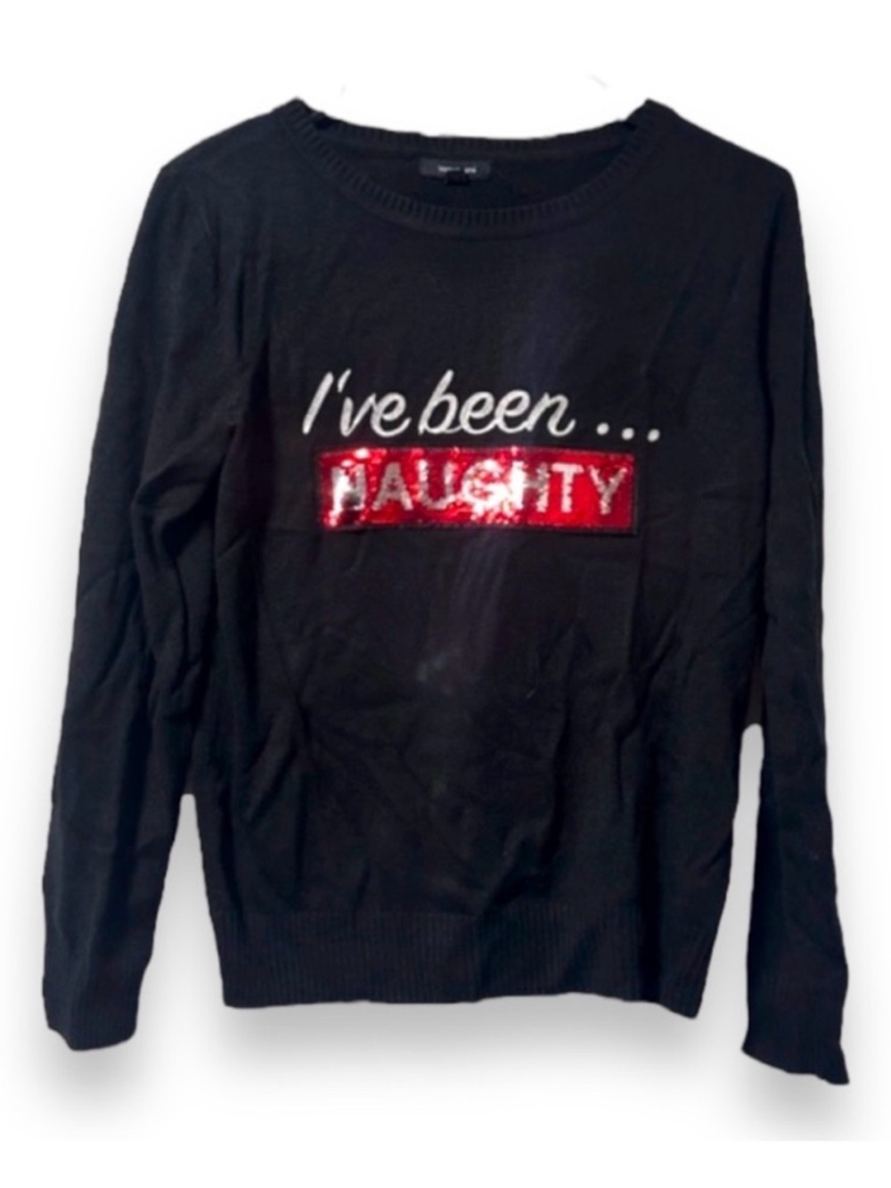 Verve Ami Black Christmas Sweater I've Been Naughty Nice Flip Sequin Size Small
